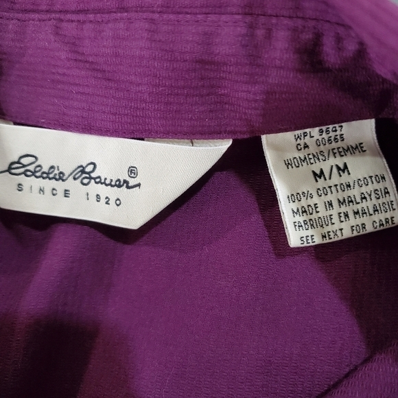 Eddie Bauer Purple Button Down Cotton Pleated Blouse with Collar Size Medium - Picture 9 of 9
